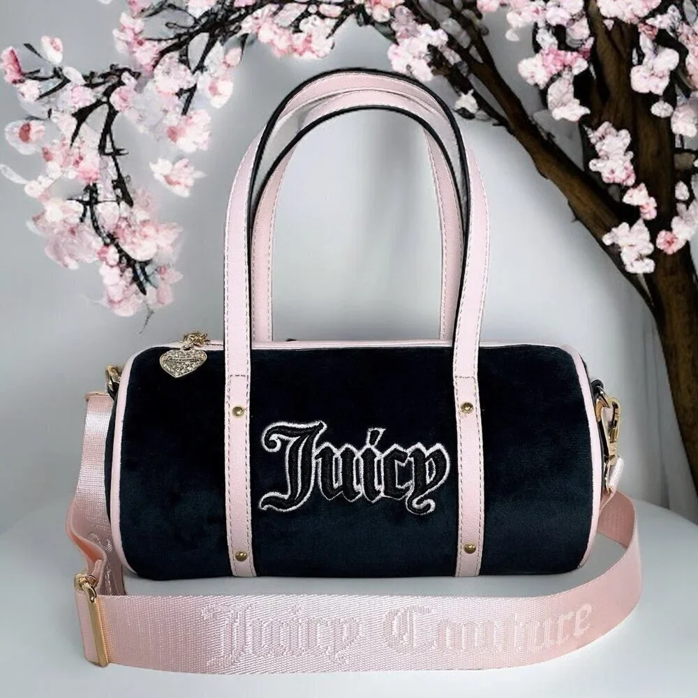 Juicy Couture Queen Of Everything Black Velvet Pink Crossbody Bag NWT